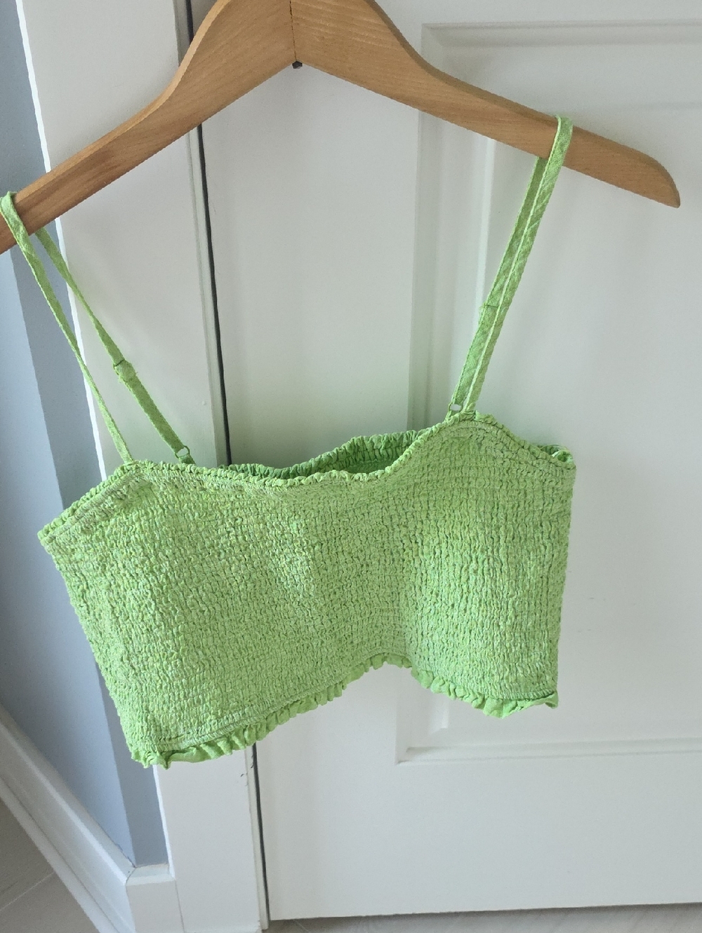 100%Linen Green Smocked Crop Top